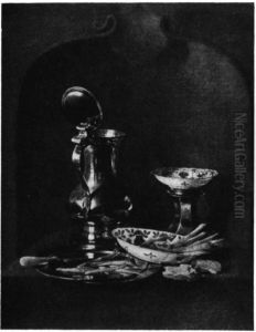 Still life with pewter utensils and Chinese bowls