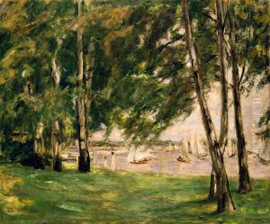 Blick auf den Wannsee mit Segelbooten by Max Liebermann