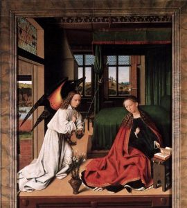 Die Verkundigung an Maria-Die Geburt Christi (Altarflugel zu 529b) by Petrus Christus
