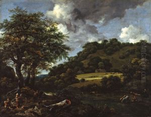 Hugelige Landschaft mit hohen Eichen Hugelige Landschaft mit hohen Eichen