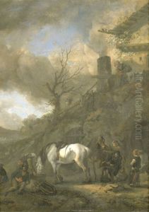 A horse at a smithy by Philips Wouwerman