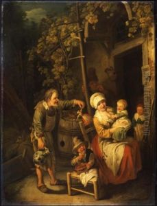 Bauernfamilie vor ihrem Haus by Christian Wilhelm Ernst Dietrich