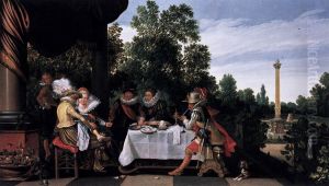 Merry company banqueting on a terrace.[1]