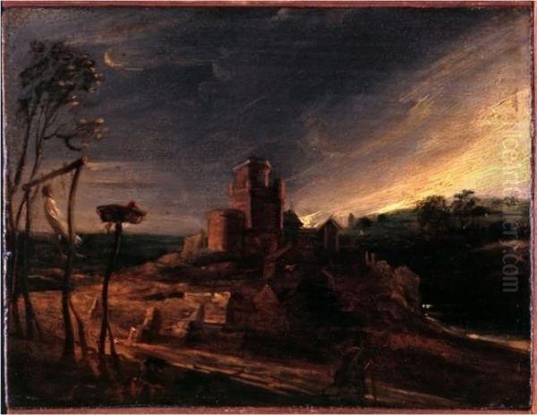 Landscape with a hanged man on a gallows - view 1