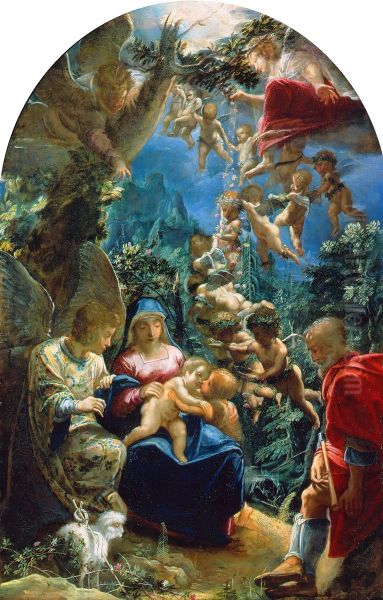 The Holy Family with the infant John the Baptist and angels - view 1