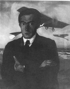 Awiator Elzenberg, na tle samolotow
