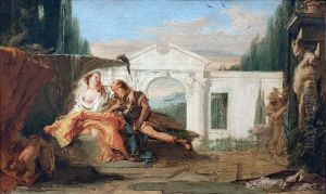 Rinaldo and Armida in Armida's magic garden, eavesdropped by Carlo and Ubaldo by Giovanni Battista Tiepolo