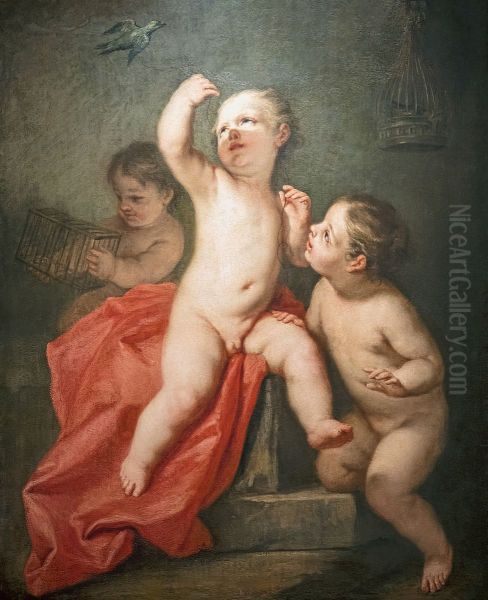 Children playing with a little bird - view 1