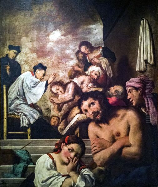 Marco Gussoni who blesses the plague victims in the Lazzaretto of Ferrara - view 1