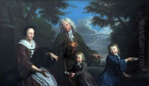 Family portrait of Gozewijn Centen (....-1744), Maria van de Rijp (....-1763) and their children Jan Centen and Job Rijp-Centen by Krzysztof Lubieniecki