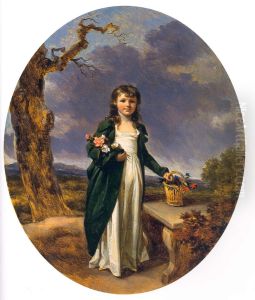 Petite fille au panier de fleurs
