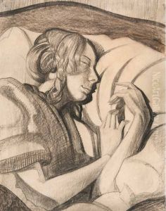 Eugenia Dunin-Borkowska in a bed by Stanislaw Ignacy Witkiewicz (Witkacy)