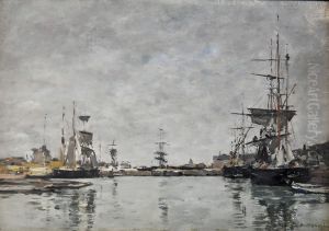 Vue du bassin de Deauville (ciel gris)