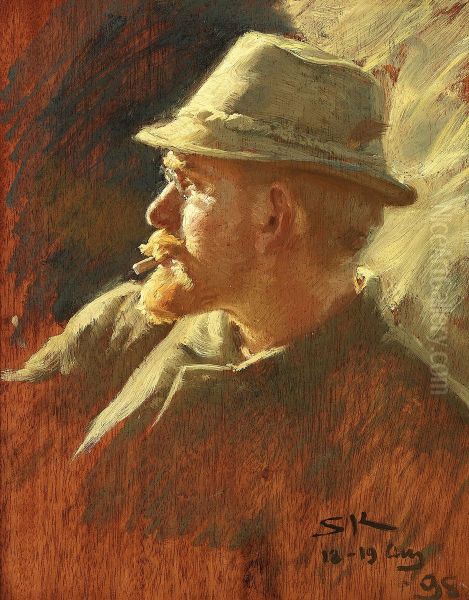 Self-portrait with a light felt hat. - view 1