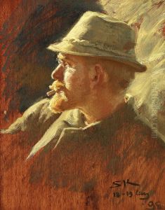 Self-portrait with a light felt hat.