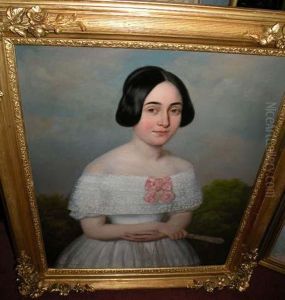 Portrait De Femme A La Robe Blanche by Rene Cadeau