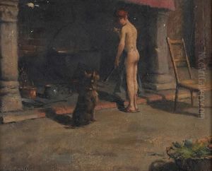 At The Fireplace by Eugene Cadel