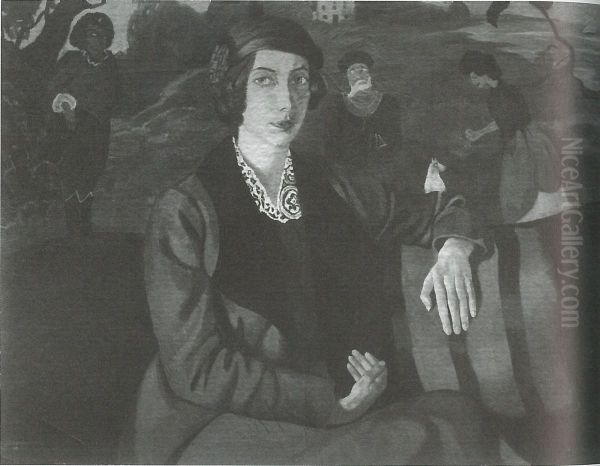 Portrait of Eugenia Dunin-Borkowska, with paintings in the background - view 1