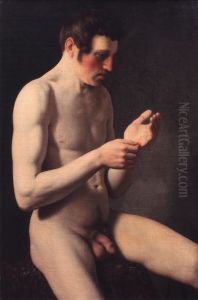 Siddende mandlig model. Peter Kristrup. by Christoffer Wilhelm Eckersberg