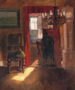 Skageninterior med en solstribe pa gulvet by Anna Ancher