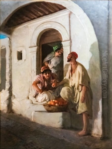 Marchand d'oranges dans une ruelle d'Orient - Hippolyte Lazerges - view 1