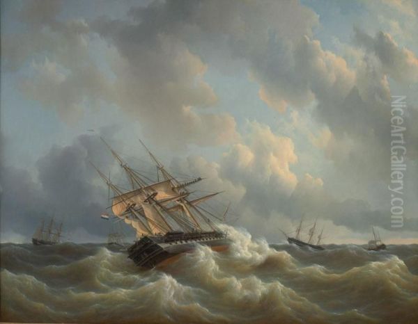 The squadron of HRH Prince William Frederick Henry of the Netherlands in the English Channel in bad weather, October 1843. - view 1