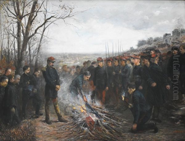 Le general Lapasset brulant ses drapeaux - view 1