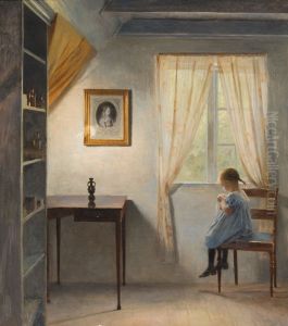 En lille pige der syr by Peter Ilsted