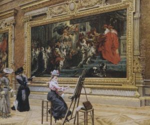The Earnest Pupil in the Rubens Room, Louvre by Louis Beroud