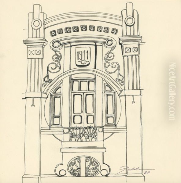Fachada com curvas e ornamentacoes - view 1