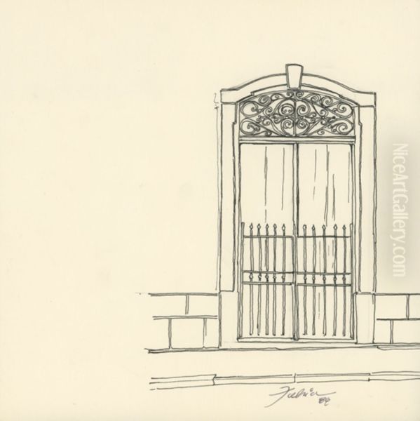 Porta com gradil e bandeira de ferro batido - view 1