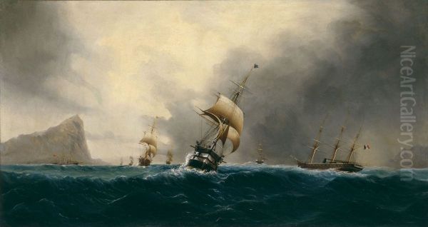 Navires devant le rocher de Gibraltar - view 1