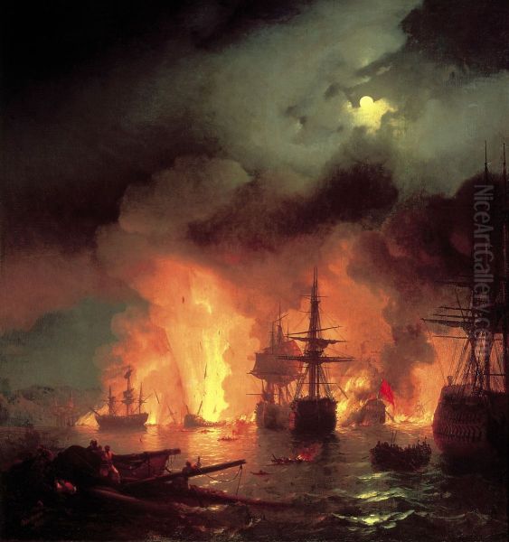 Battle of Cesme at Night - view 1