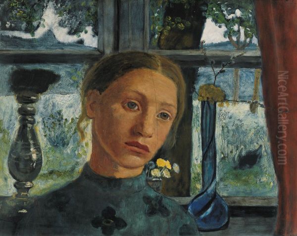 Girl's head in front of a window - view 1