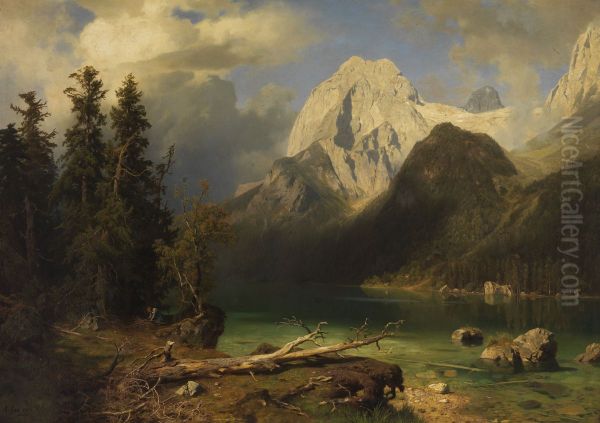 Mountain lake with a mountain range in the background - view 1
