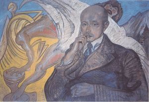 Portret Ludwika Kotulskiego, z pacjentka i kotem by Stanislaw Ignacy Witkiewicz (Witkacy)