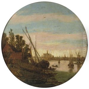 View of Haarlem with a Ship's Wharf. by Esaias Van De Velde