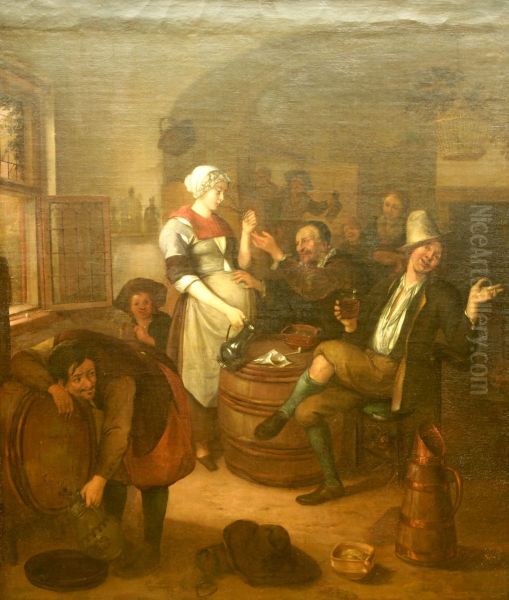 Tavern Interior with a Maidservant and Drinkers - view 1