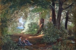 Conversation dans une allee pres du lac by Firmin Salabert