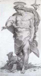 Standing Figure Of Christ As The Good Shepherd by Giuseppe Cades