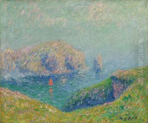 Blick auf Bucht mit Segelboot by Henry Moret