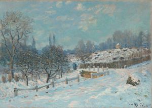 Strasse in Louveciennes, Schnee by Alfred Sisley