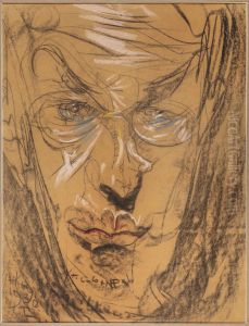 A portrait of Kazimierz Wierzynski with flowery lips