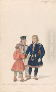 John Isaksen fra Karasjok, Anders Pedersen fra Tana og Hans Mortensen Kolpus fra Vadso i sommerdrakter (kopi) by Johannes Flintoe
