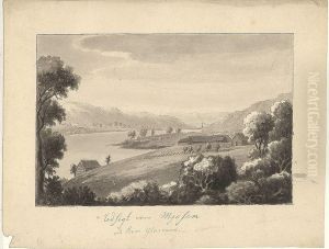 Utsikt over Mjosa ved Biri glassverk by Heinrich August Grosch