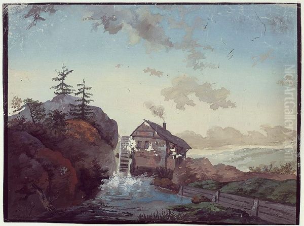 Landskap med foss og kvernhus - view 1