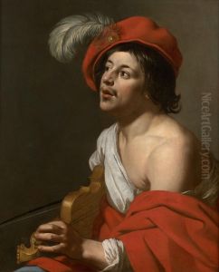 Young man tuning his violin by Jan Van Bijlert