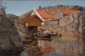 Mellom klipper. Mol, Ny-Hellesund by Amaldus Nielsen