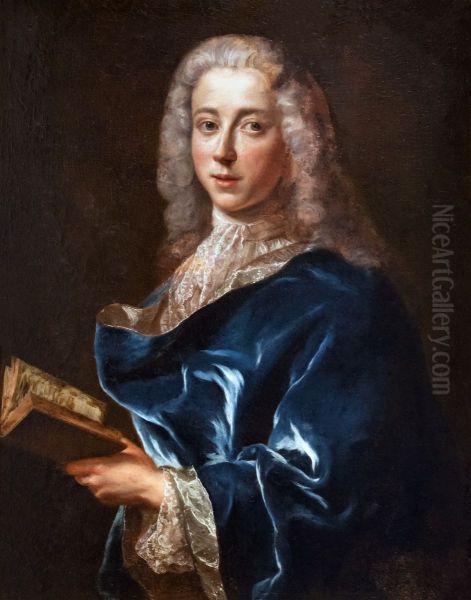 Portait d'un homme au manteau bleu tenant un livre - Francois de Troy - Musee des Beaux-Arts de Gaillac - view 1