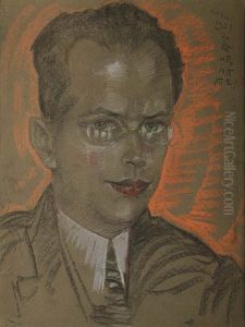 Portret mezczyzny w okularach by Stanislaw Ignacy Witkiewicz (Witkacy)